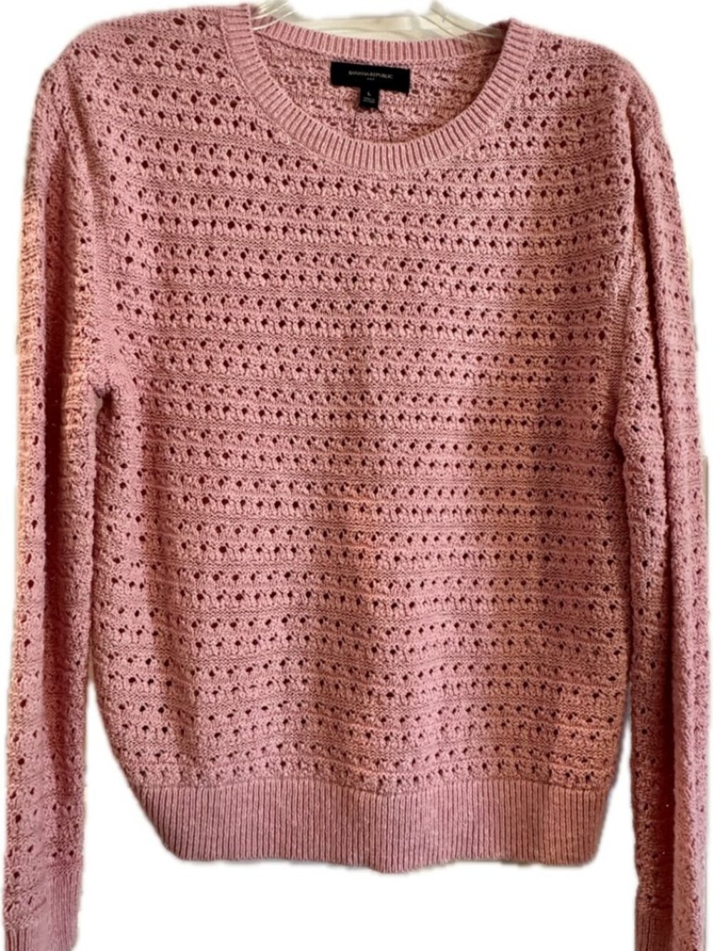 Banana Republic Factory OPEN STITCH PULLOVER SWEATER Rose Sz L